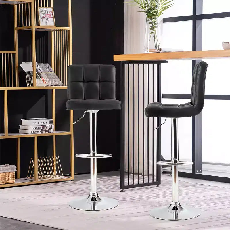 Set di 2 sedie da bar girevoli regolabili in pelle PU con schienale completo, nero