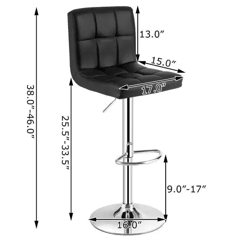 Set di 2 sedie da bar girevoli regolabili in pelle PU con schienale completo, nero