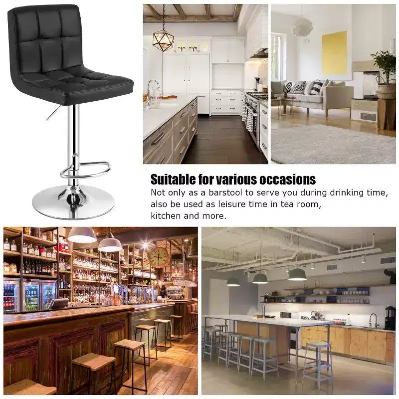 Set di 2 sedie da bar girevoli regolabili in pelle PU con schienale completo, nero