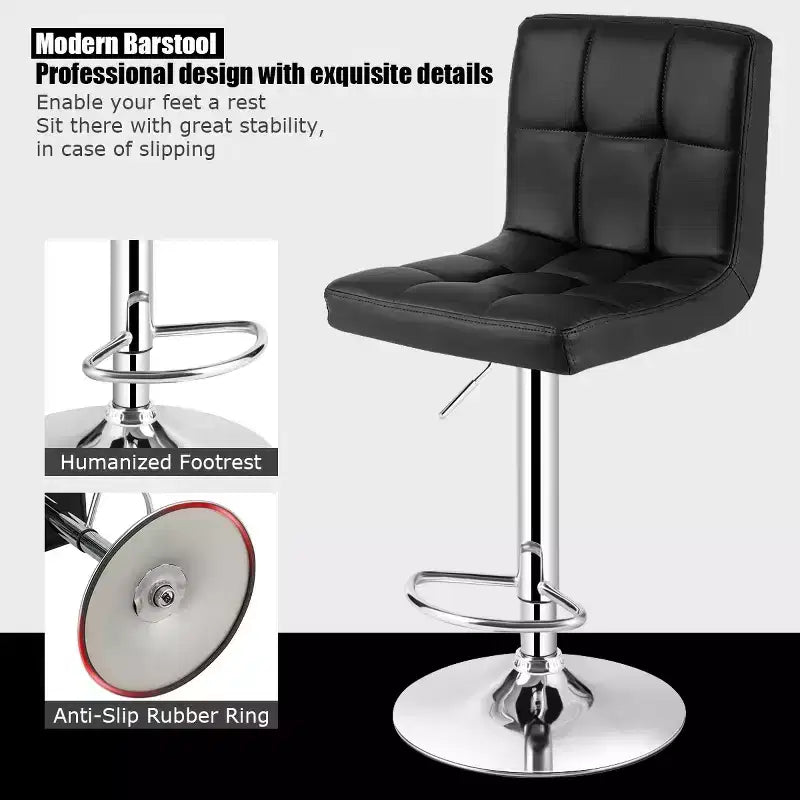 Set di 2 sedie da bar girevoli regolabili in pelle PU con schienale completo, nero