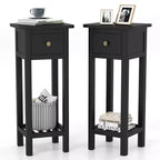 Costway 2PCS Solid Wood Side Table Telephone Table with Drawer & Open Shelf for Living Room
